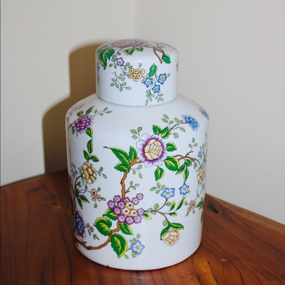 WHITE FLORAL GINGER CERAMIC TEA / CANISTER NEW Manderson Green - Picture 5 of 15